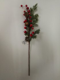 Kalėdinė dekoracija Šakelė, su raudonomis uogomis ir žaliais lapais, 53 cm