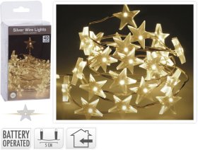 Šviečianti girlianda, su 40 LED, žvaigdžių formos, šiltos šviesos, 2,10 m, IP20