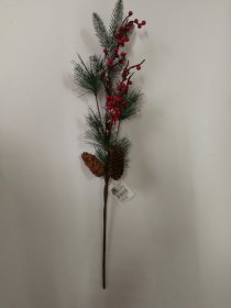 Kalėdinė dekoracija Šakelė, su raudonomis uogomis ir eglės spygliais, 58 cm