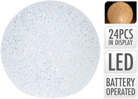 Dekoratyvinis Kalėdų burbulas su LED, šiltai baltos sp., 75 mm, su baterija