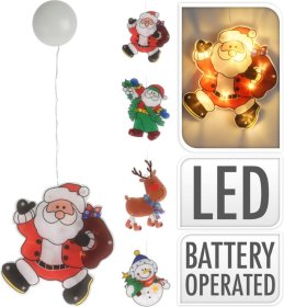 Šviečianti kalėdinė langų dekoracija, su 10 LED, 4-ių dizainų, 13 x 24 cm