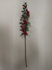 Kalėdinė dekoracija Šakelė, su raudonomis uogomis ir apšnerkšnijusiais lapais, 63 cm