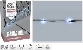 Šviečianti girlianda, su 48 LED, baltos šviesos, 3,5 m, 8-ių funkc., IP44