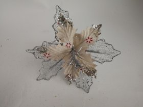 Dirbtinė gėlė, puansetija, su blizgučiais, baltos sp., 15 x 25 x 25 cm