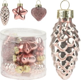 Ornamentinių eglutės žaisliukių rinkinys STANDART, skirtingų dizainų, sidabro sp., 16 vnt., stikliniai, N