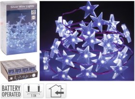 Šviečianti girlianda, su 20 LED, žvaigdžių formos, šaltos šviesos, ilgis 1,10 m, IP20