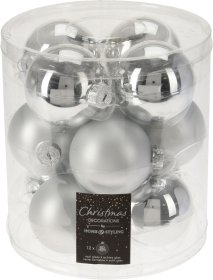 Eglutės žaisliukų rinkinys, sidabro sp., matiniai ir blizgūs, 60 mm., 12 vnt., N