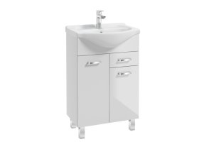 Vonios spintelės komplektas DEFRA Mea D55, 82 x 51,5 x 29,6 cm, pastatoma, 2 durų su stalčiumi, su praustuvu ROBERTO 55, balta