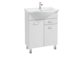 Vonios spintelės komplektas DEFRA Mea D65, 82 x 61,5 x 29,6 cm, pastatoma, 2 durų su stalčiumi, su praustuvu ROBERTO 65, balta