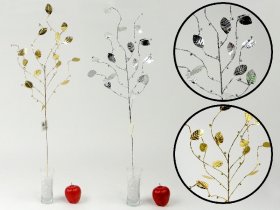 Kalėdinė dekoracija Šakelė, su gėlėmis ir lapais, auksinės ir sidabrinės sp., 8 šakelės, 90 cm