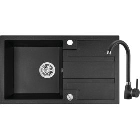 Plautuvės komplektas ODUS Od-306, 76 x 44 x 19,4 cm, akmens masės, juodos spalvos, komplekte maišytuvas, ventilis, Lenkija
