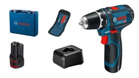 Akumuliatorinis suktuvas BOSCH Professional GSR 12V-15, 2 baterijos 12V, 2,0 Ah, 10 priedų rinkinys, lagaminas (060186810G)