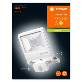 LED prožektorius LEDVANCE Endura, 30W, 220-240V, 3000K, 2400lm, IP44, 180°, 25.000h, su judesio dav., baltos sp.
