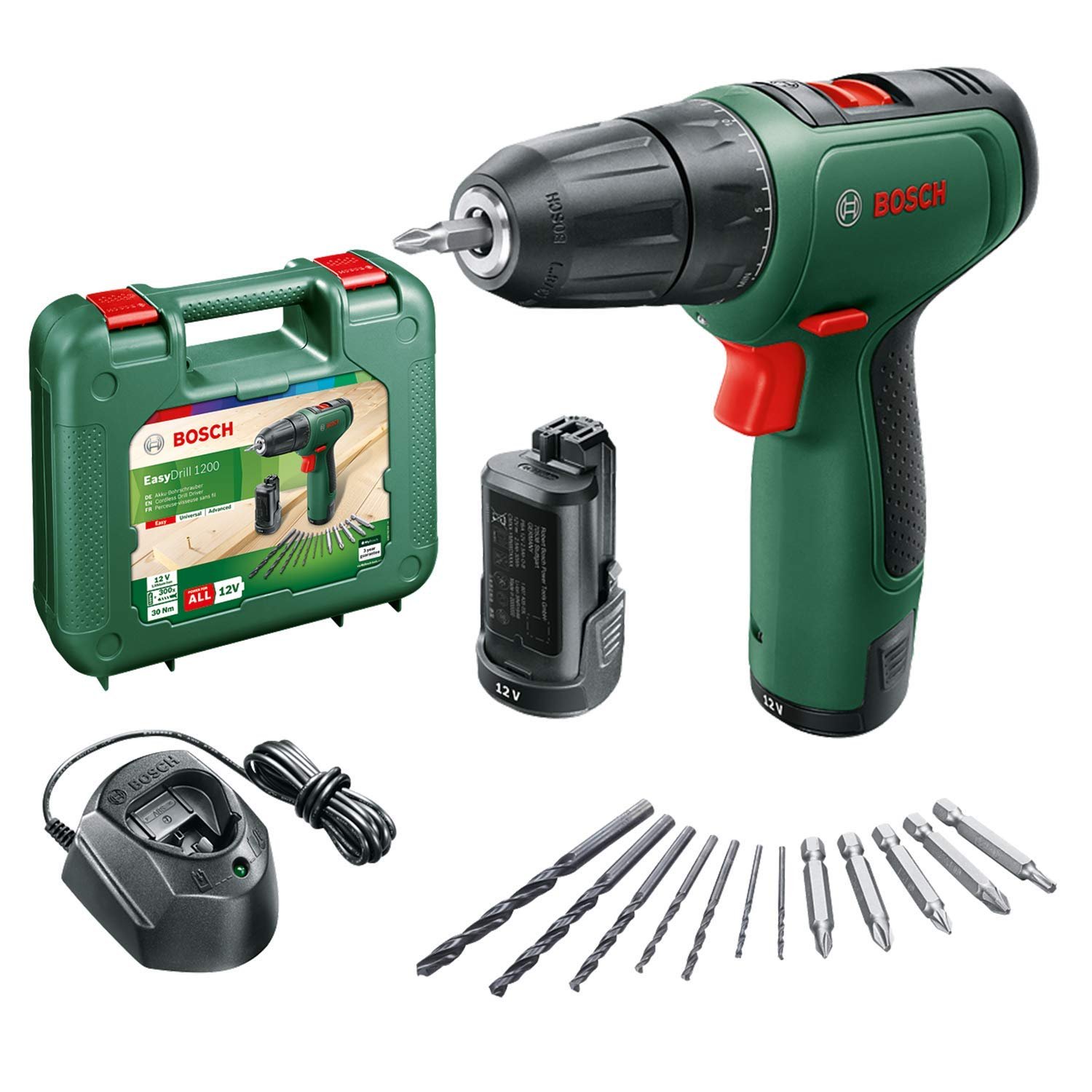Akumuliatorinis suktuvas BOSCH Green Easy Drill 1200 , 12 V, 2x1,5 Ah