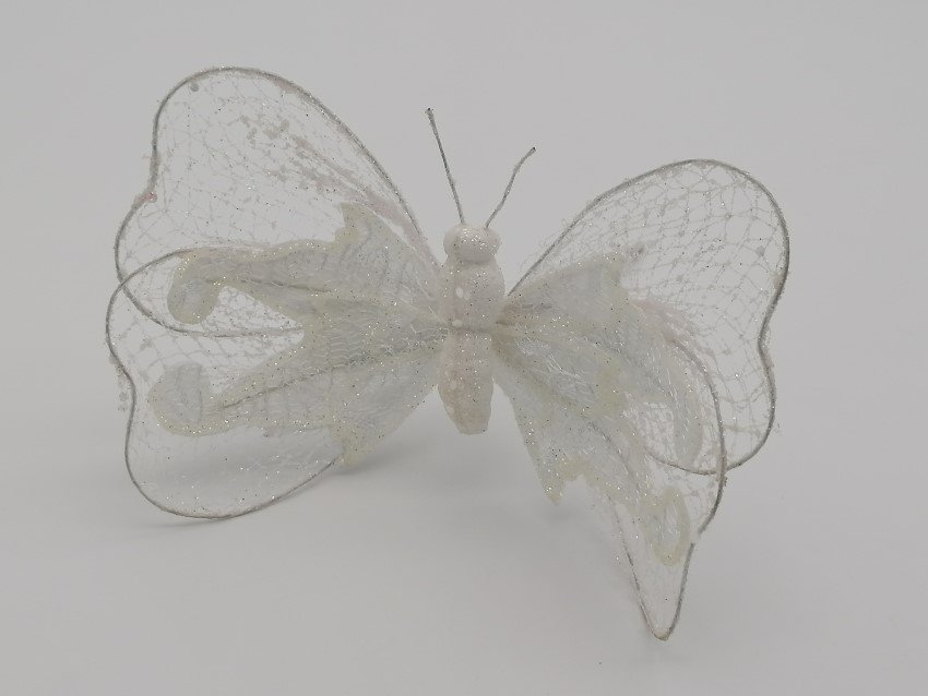 Prisegama eglutės dekoracija Drugelis, baltos sp., 22 cm, 6 vnt.
