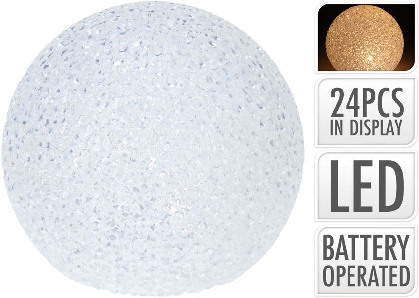 Dekoratyvinis Kalėdų burbulas su LED, šiltai baltos sp., 75 mm, su baterija