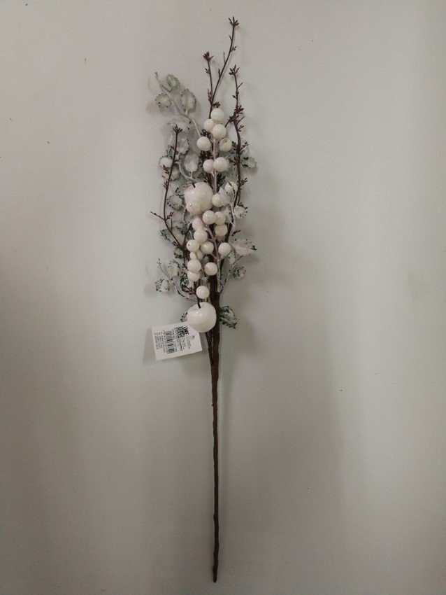 Kalėdinė dekoracija Šakelė, su baltais lapeliais, 65 cm