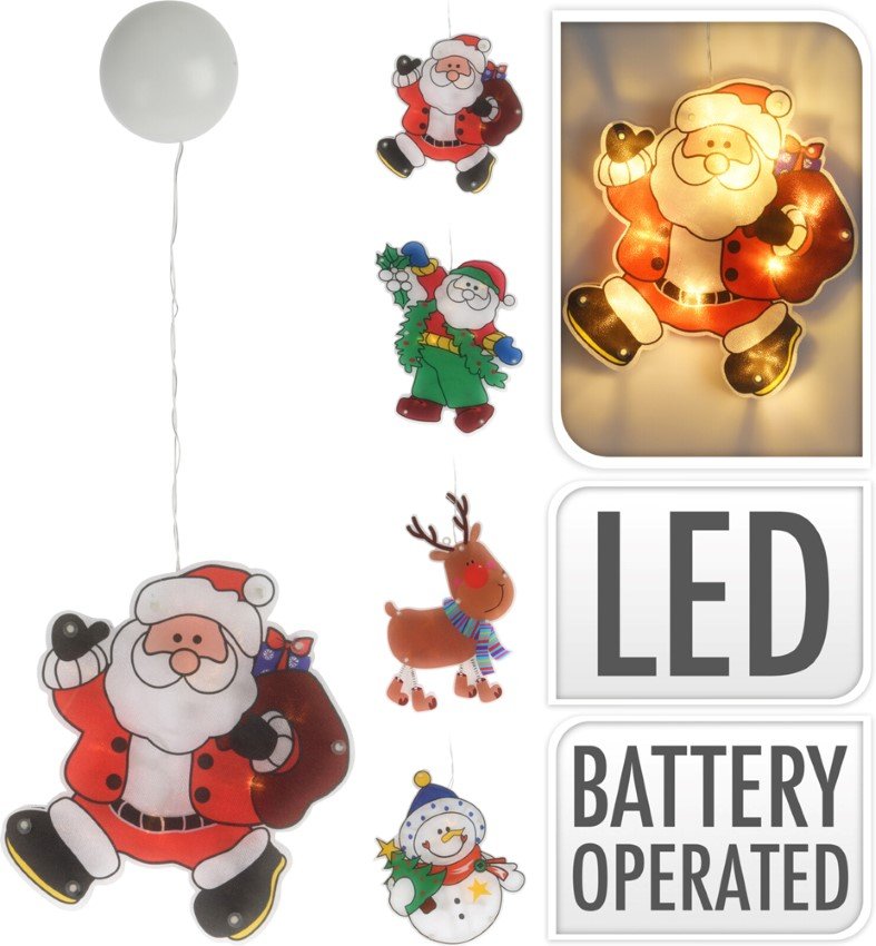 Šviečianti kalėdinė langų dekoracija, su 10 LED, 4-ių dizainų,  13 x 24 cm