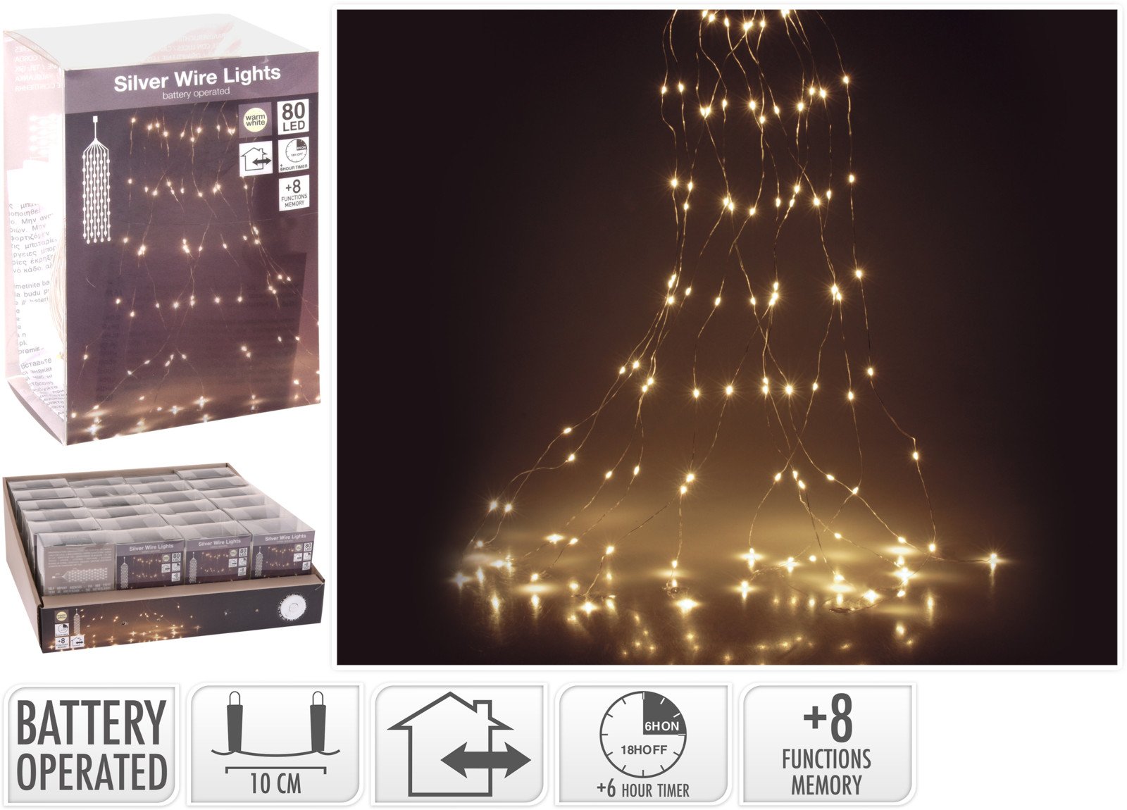Šviečianti girlianda - užuolaida, su 80 LED, šiltos šviesos, 1,10 m, IP44