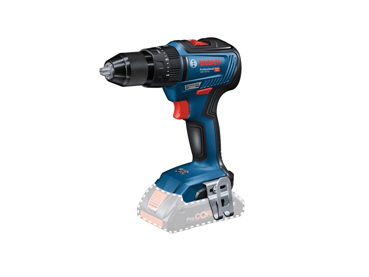 Akumuliatorinis smūginis gręžtuvas BOSCH Professional GSB 18V-55 Solo , be akumuliatorių ir kroviklio, 28/55 Nm, 13 mm