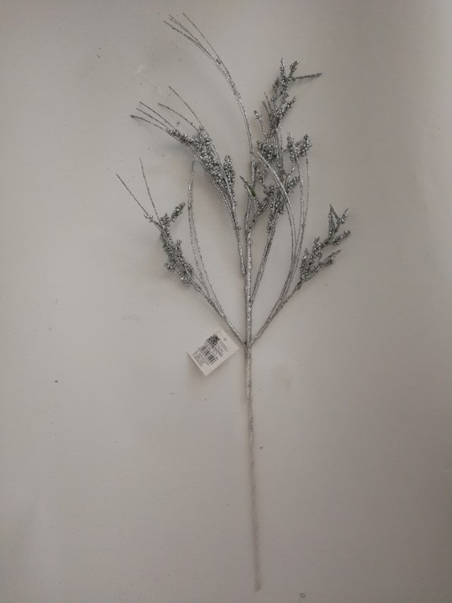 Kalėdinė dekoracija Šakelė, su baltos spalvos smilgelėmis, ir lapeliais, 68 cm