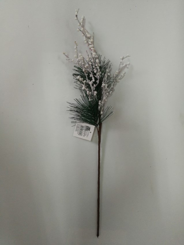 Kalėdinė dekoracija Šakelė, su baltos ir žalios spalvos lapeliais, 56 cm