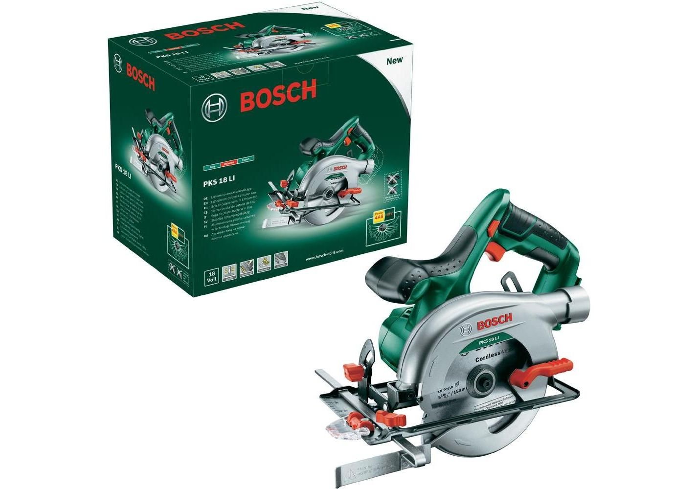 Akumuliatorinis diskinis pjūklas BOSCH Green PKS 18 LI Solo , be akumuliatoriaus ir kroviklio, 18V sistema