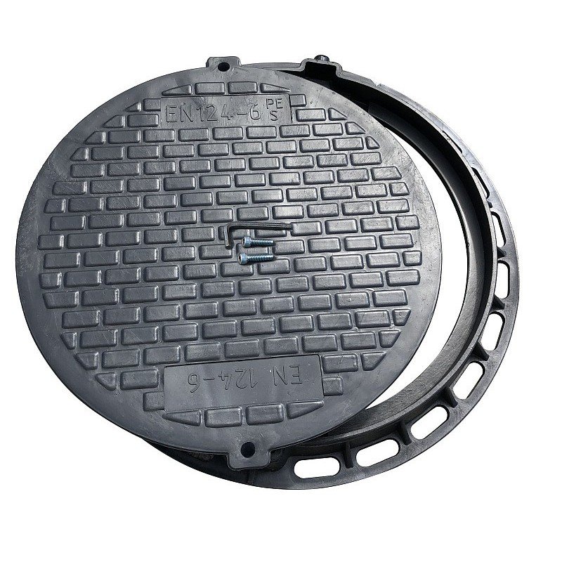 Kanalizacijos šulinio dangtis 4IQ RIN000017, A5, 740mm, 7,5kg, apkrova 0,5t, rakinamas, polimerinis, juoda sp.