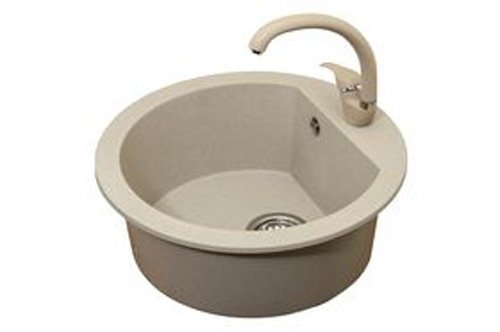 Plautuvės komplektas ODUS Od-301, D-51 cm, akmens masės, smėlio spalvos, komplekte maišytuvas, ventilis, Lenkija
