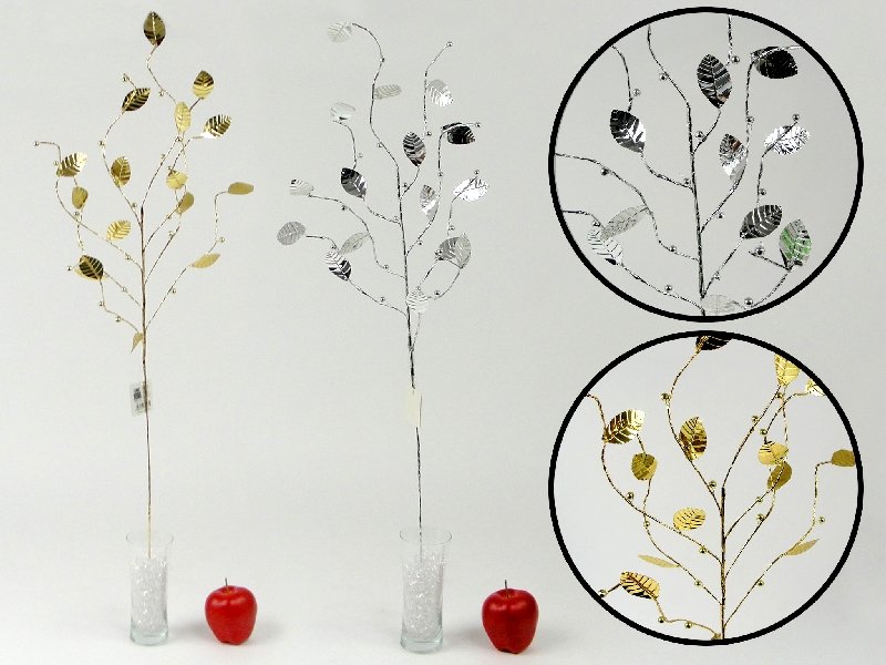 Kalėdinė dekoracija Šakelė, su gėlėmis ir lapais, auksinės ir sidabrinės sp., 8 šakelės, 90 cm