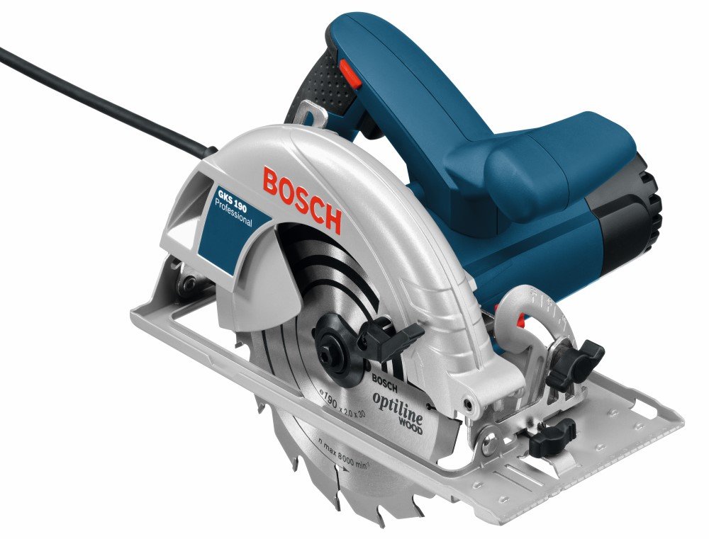 Elektrinis diskinis pjūklas BOSCH Professional GKS 190 , galia 1400 W, pjovimo gylis 70 mm, disko skersmuo 190 mm (0601623000)