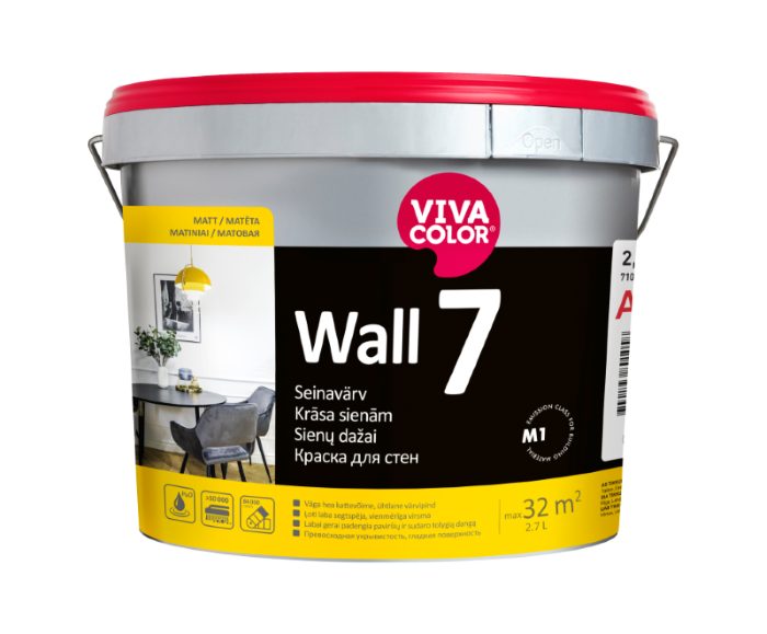 Vandeniniai vidaus dažai VIVACOLOR Wall 7, 2,7 l, A bazė, balti, matiniai